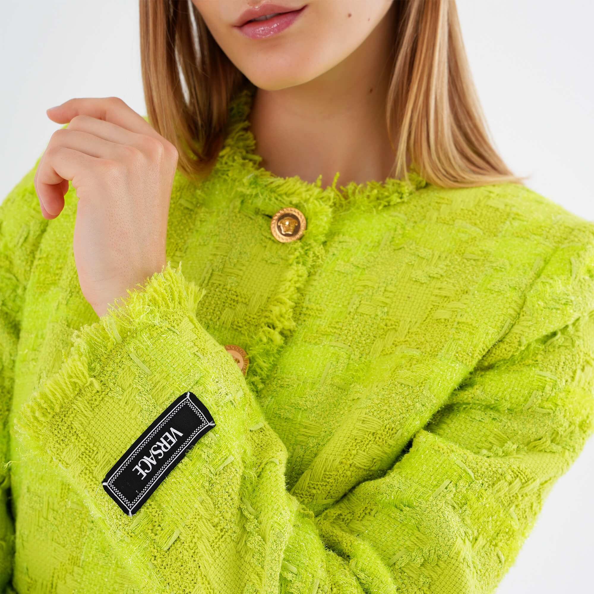 Versace - Neon Green Cropped Tweed Jacket IT42